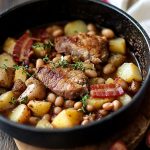 Sauté de porc aux flageolets, pommes de terre et lardons