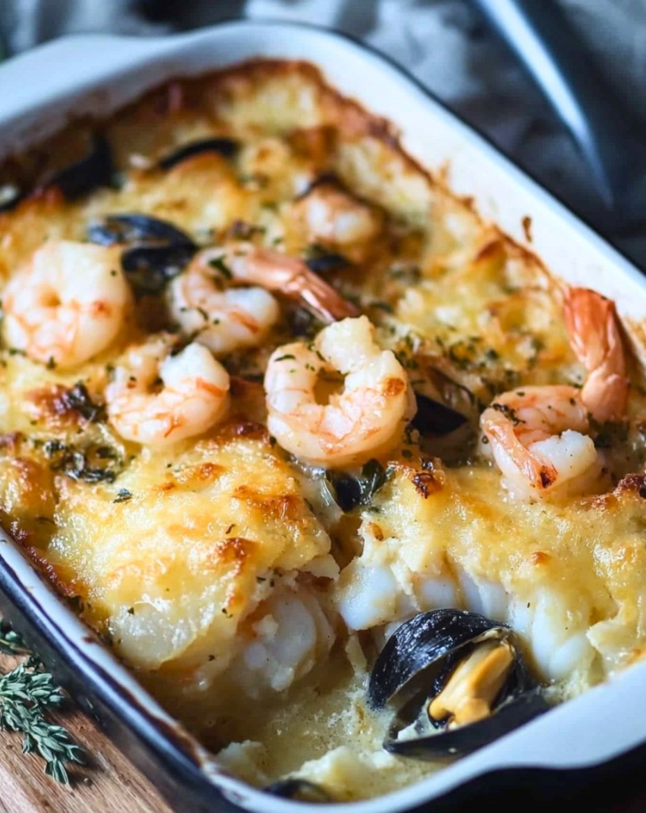 Gratin de Cabillaud aux Crevettes et aux Moules