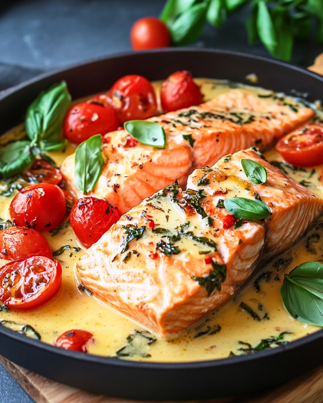 Saumon à la toscane avec épinards et tomates cerises