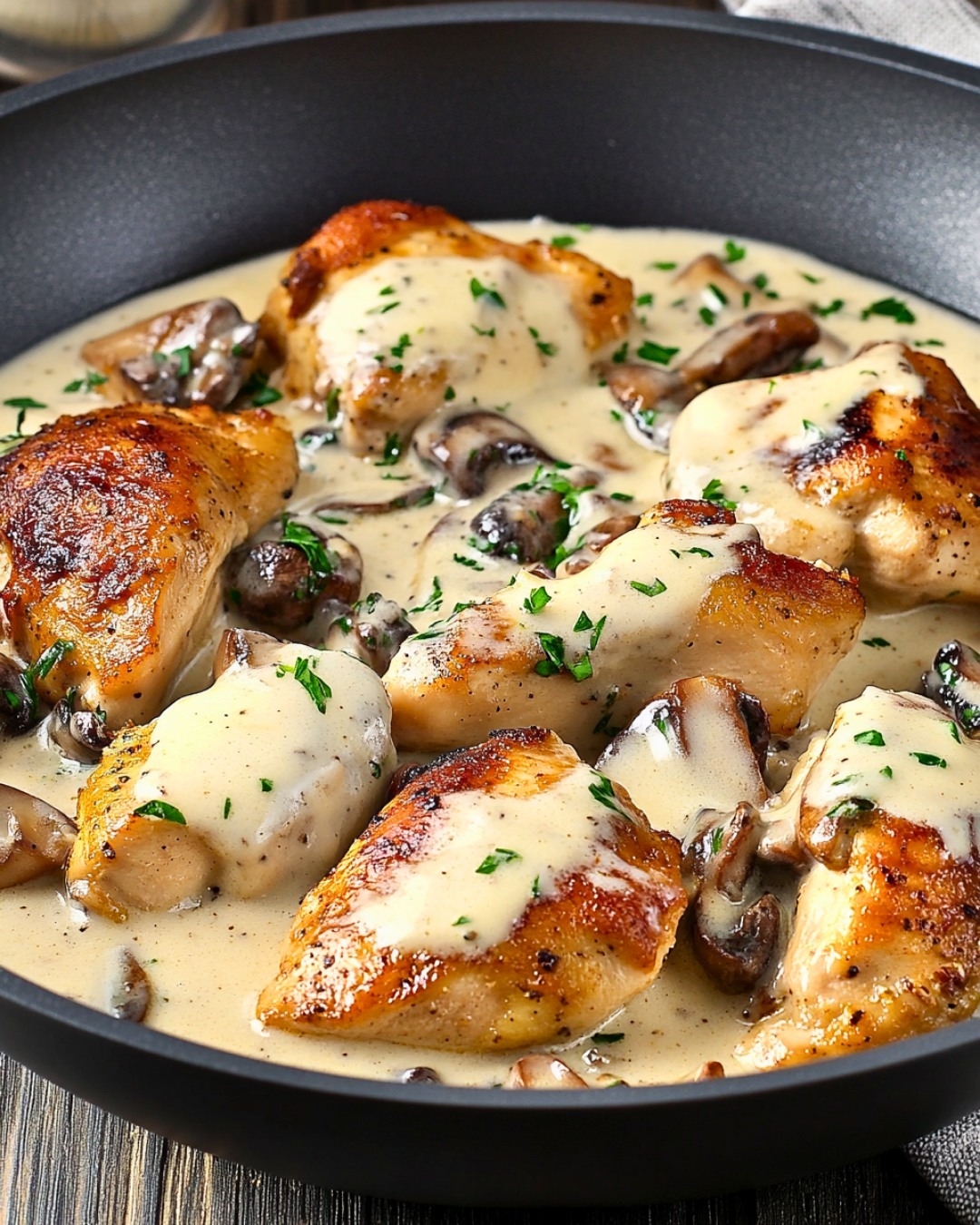 Poulet à la Crème aux Champignons