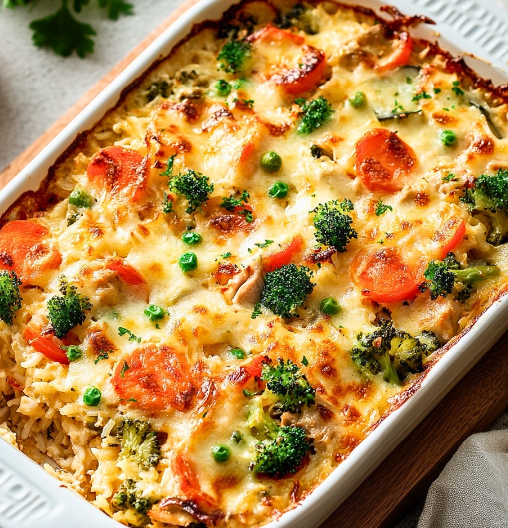 Casserole Gratinée de Thon, Riz et Légumes