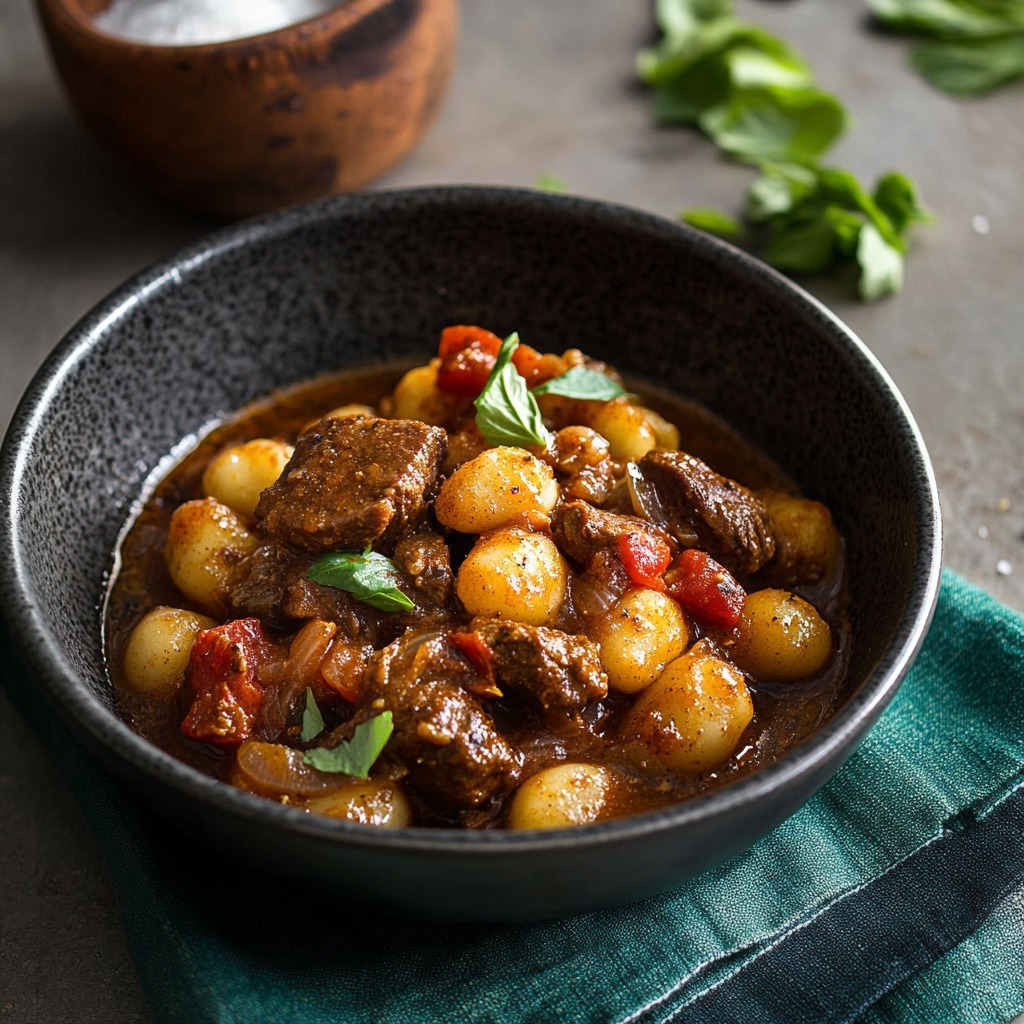 Gnocchis au braisé d’agneau épicé :