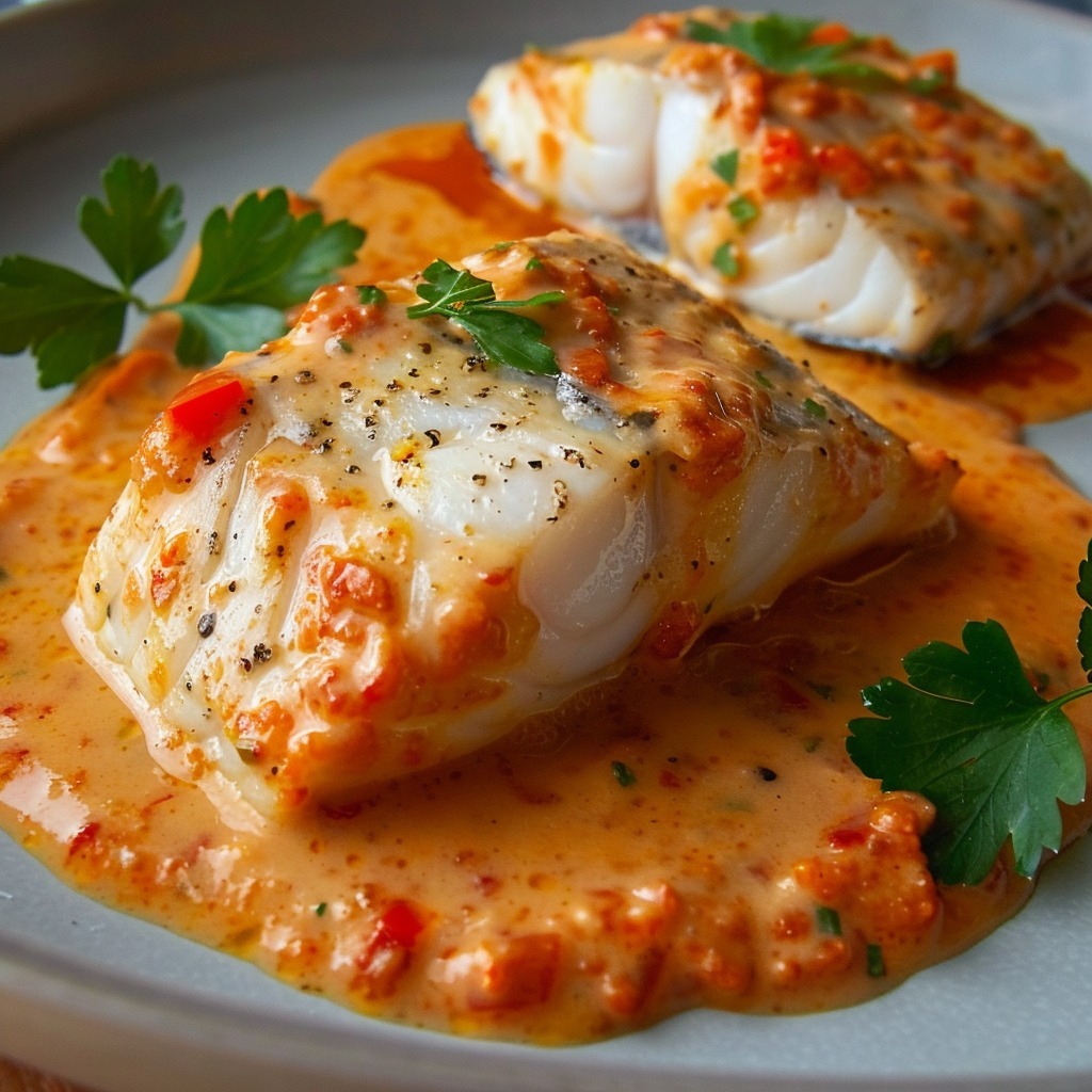 Filets de poisson avec sauce chorizo et poivron rouge