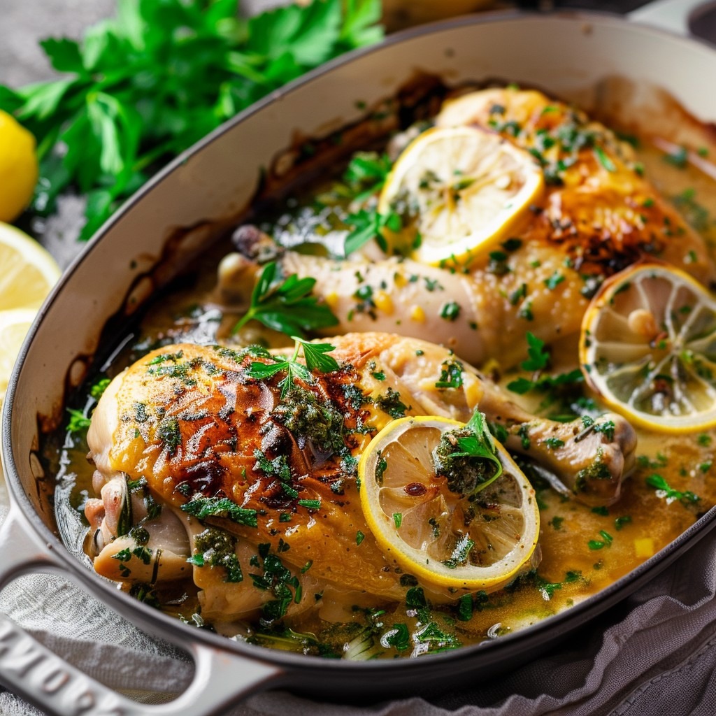 Poulet rôti au citron et aux herbes