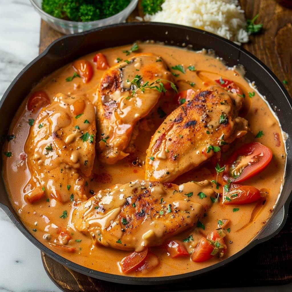 Blancs de poulet à la crème de tomate