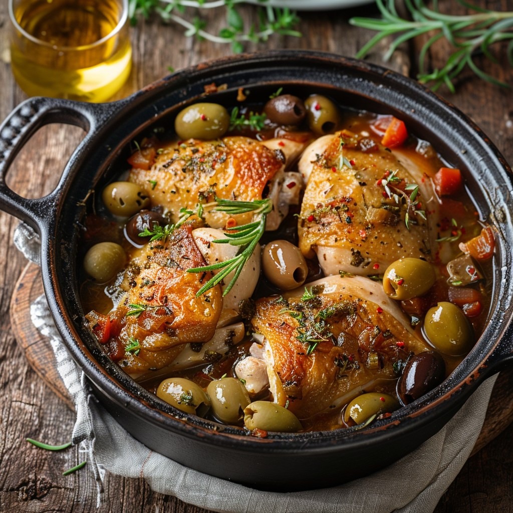 Ragoût de poulet aux olives méditerranéen