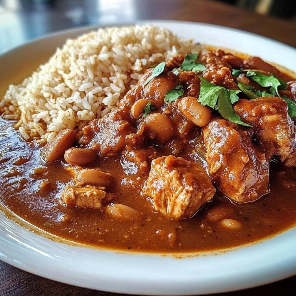 Ragoût de haricots blancs et poulet avec riz