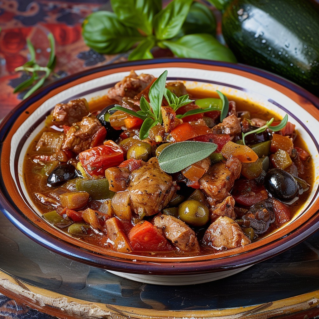 Ragoût de poitrine de veau à la tomate et ratatouille