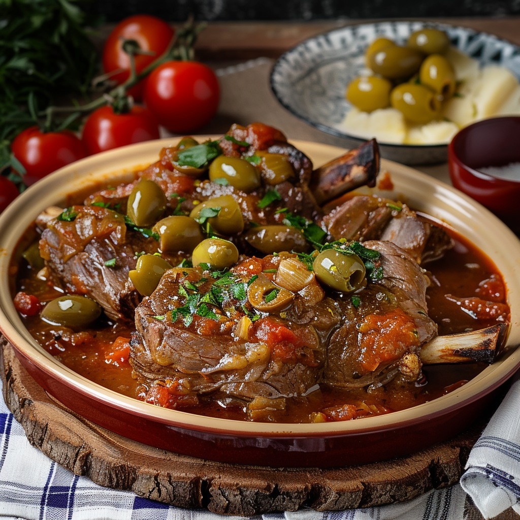 Tranches de Jarret de Veau aux Olives Vertes